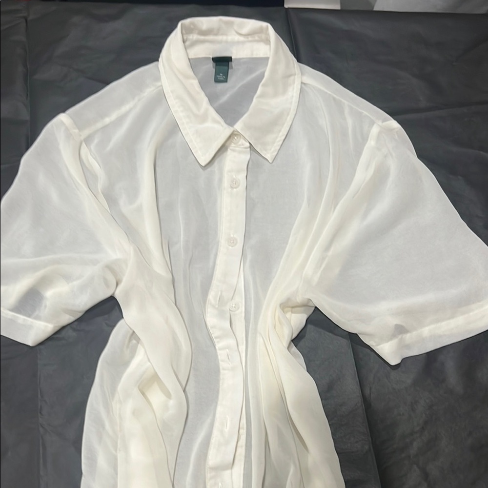 Wild Fable White Casual Button Down Shirt with Puffy Sleeves